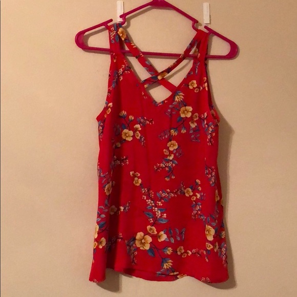 NEVER WORN Red tank with yellow/blue floral print - Picture 2 of 2